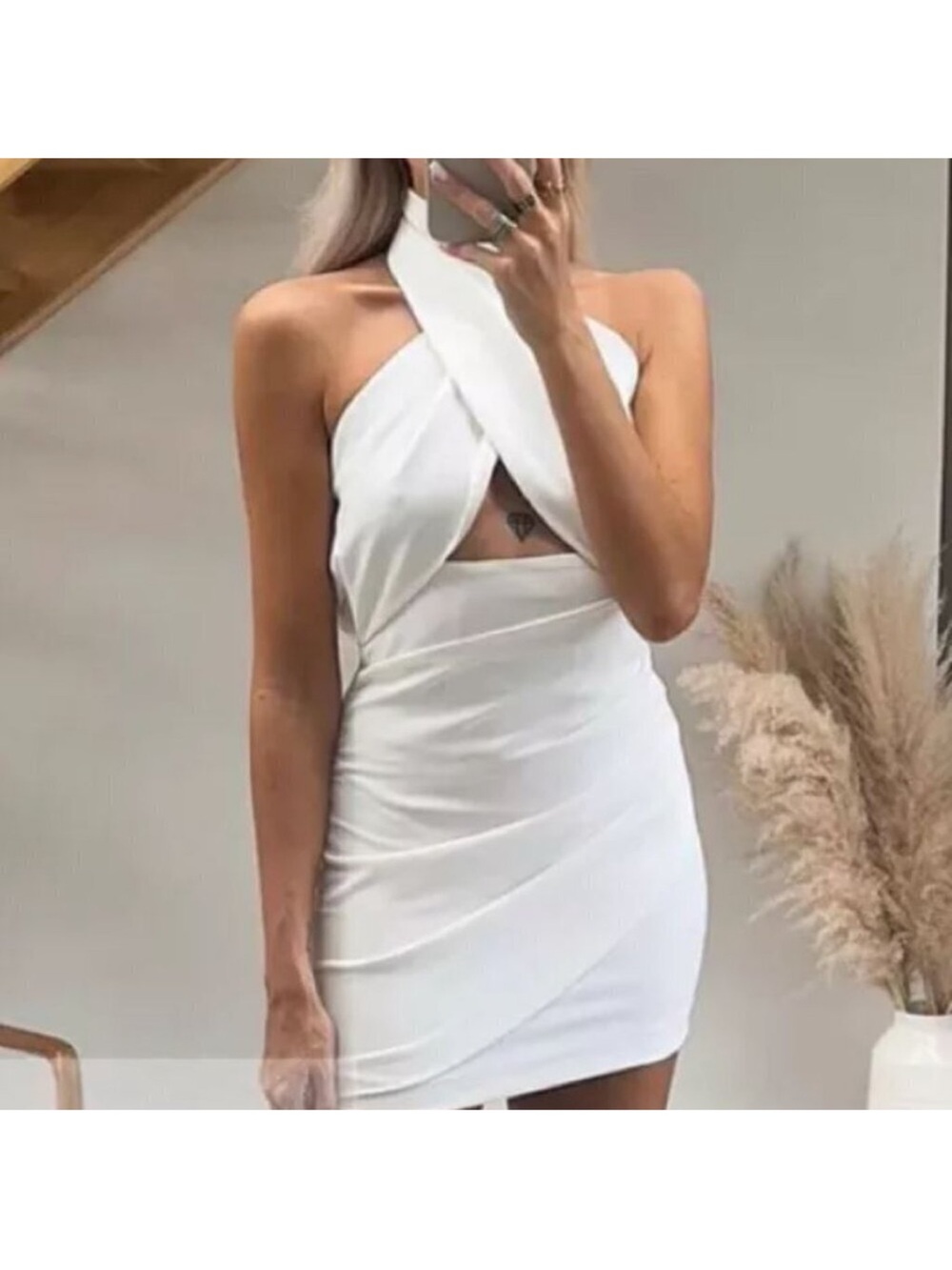 Zara White Mini Dress with Cut out